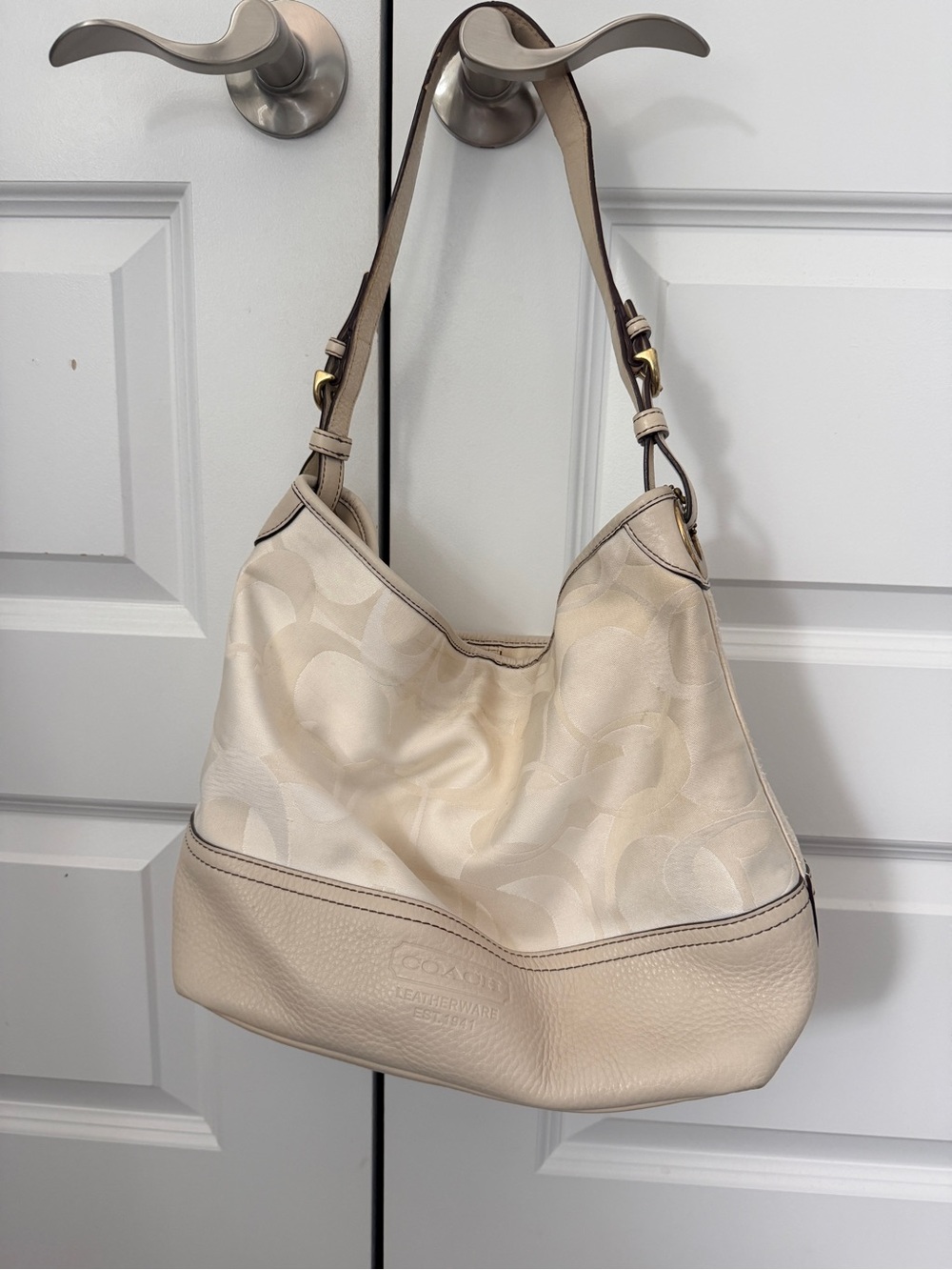 Coach Cream Signature Shoulder Hobo Bag